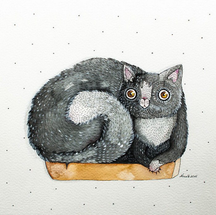 Акварельные кошки литовской художницы Nora (10 фото)