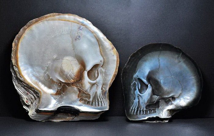 Вырезанные перламутровые черепа Gregory Halili (9 фото)