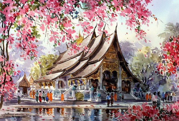 Таиланд акварельные картины от художника Thanakorn Chaijinda