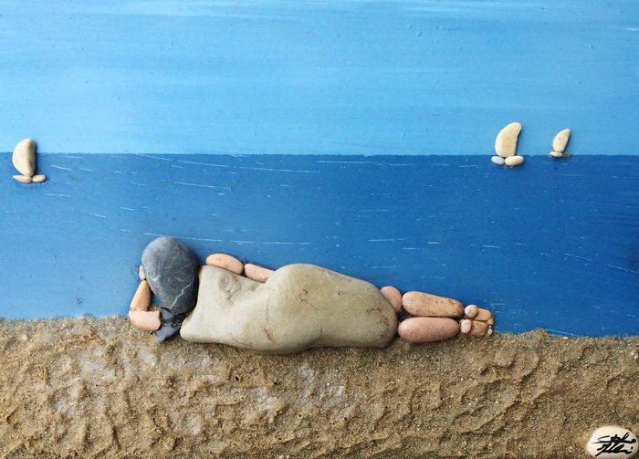 Мозаики из пляжных камушков, работы Stefano Furlani