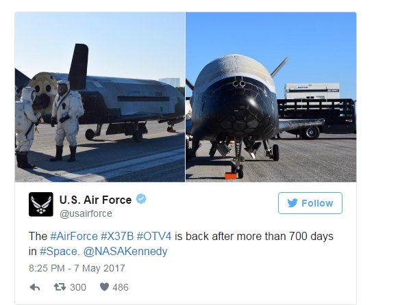 Секретный орбитальный самолет ВВС США X-37B вернулся на Землю после двух лет в космосе