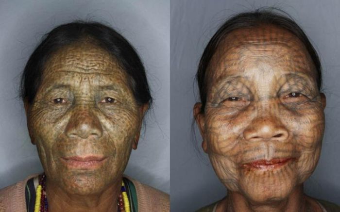 Татуировки на лицах женщин Чин