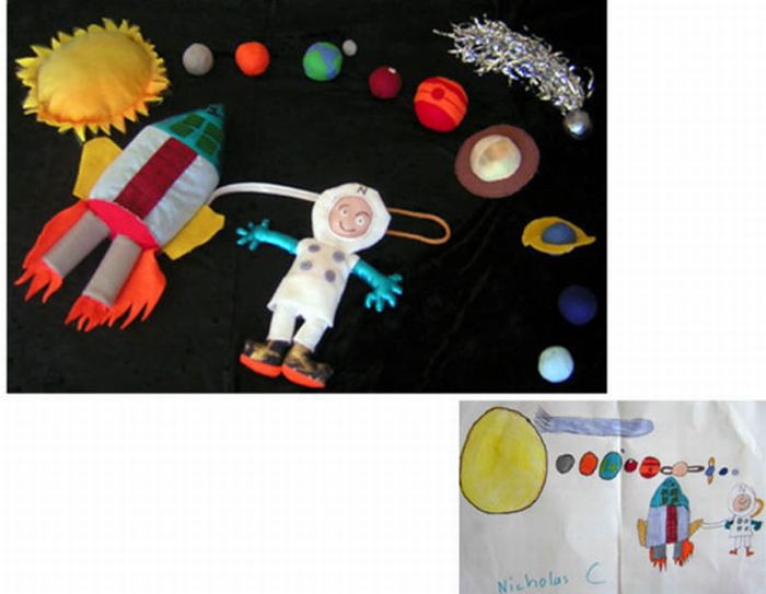 Игрушки,  сделанные по рисункам детей