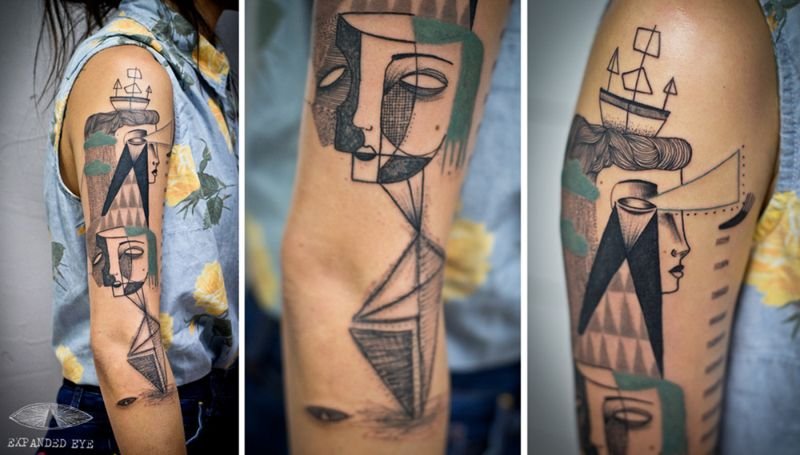 Сюрреалистичные кубические татуировки творческого дуэта художников