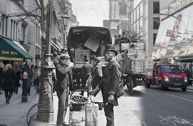 Вид Лондонских улиц тогда и сейчас