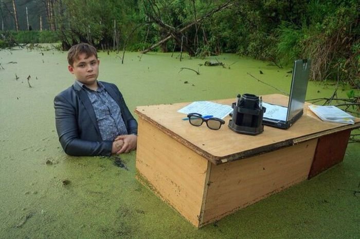 Фотосессия в болоте «Офисная рутина» покорила Рунет