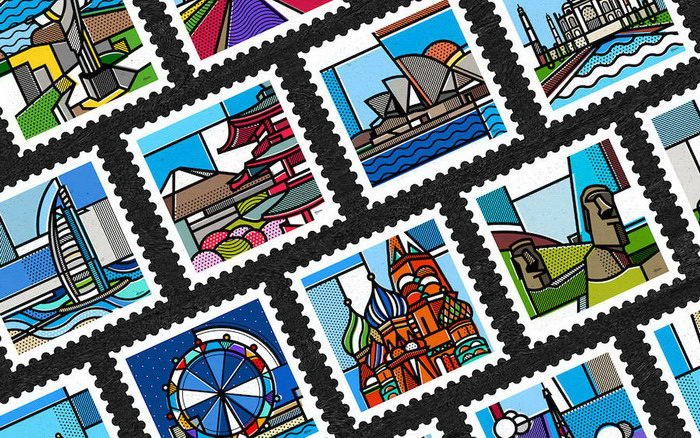 Дизайнерские почтовые марки Mike Karolos