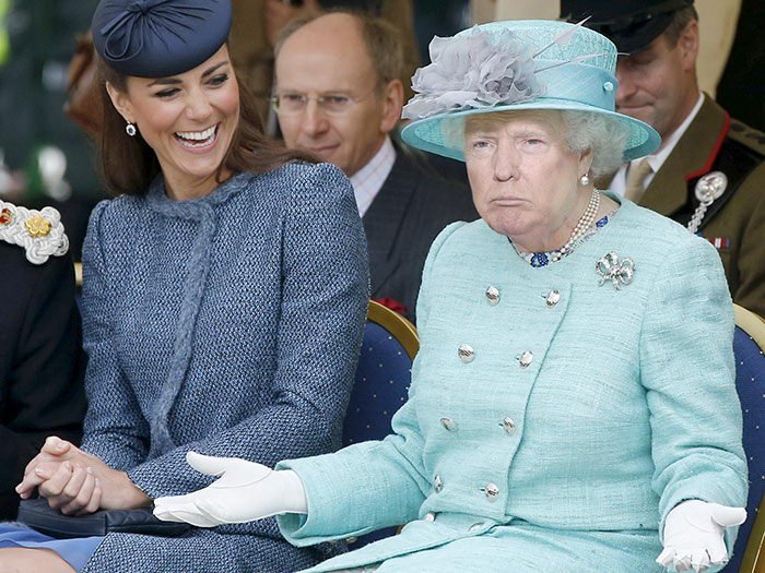 Королева Елизавета с лицом Дональда Трампа (15 фото)