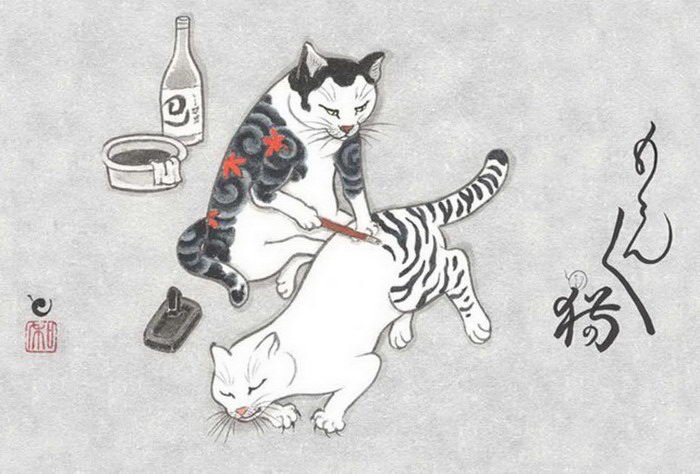 Татуировки и кошки - арт Kazuaki Horitomo