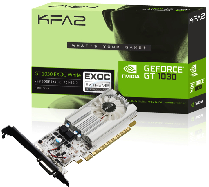 Как выглядит видеокарта KFA2 GeForce GT 1030 EXOC White