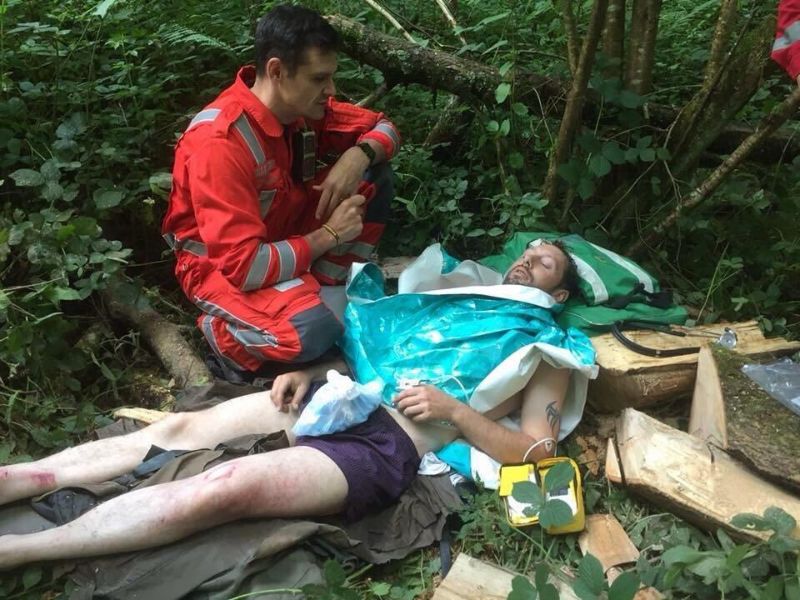 Егерь выпилил себя из-под упавшего на него дерева