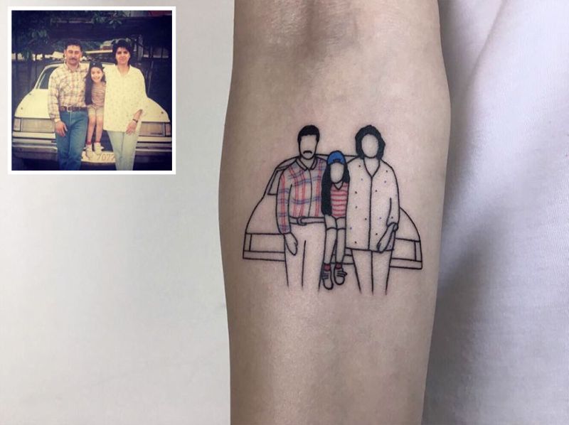 Турецкий татуировщик Аликан Горгу набивает клиентам семейные фотографии в стиле ретро-минимализма