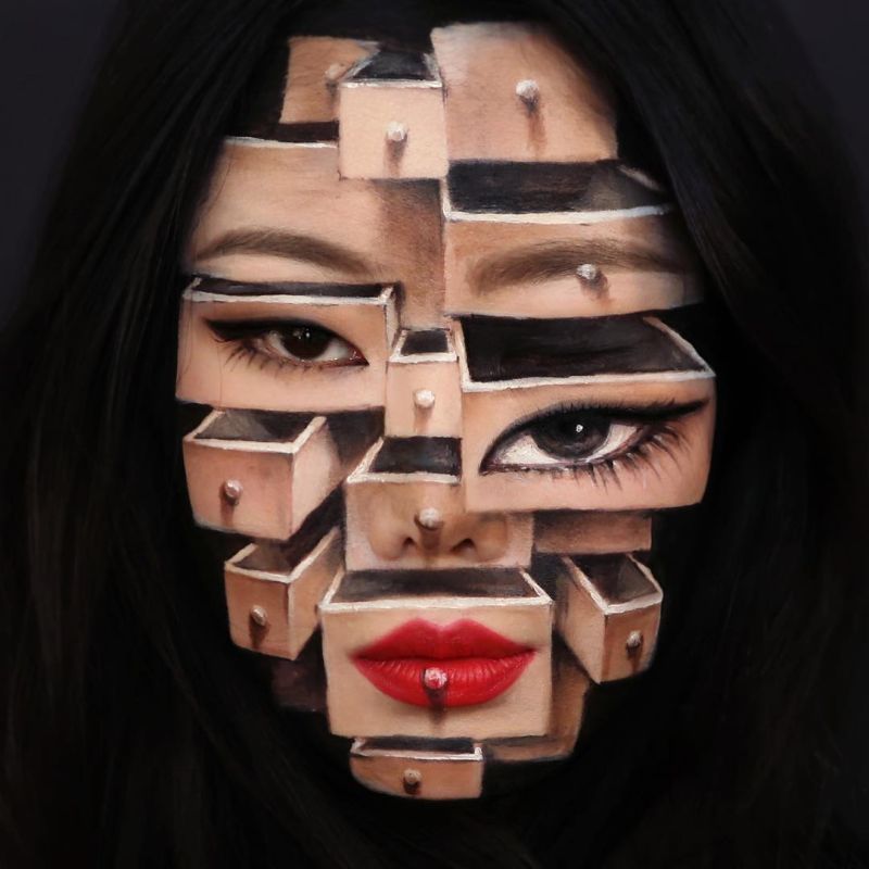 Корейская художница Дайн Юн создает оптические иллюзии на своём лице