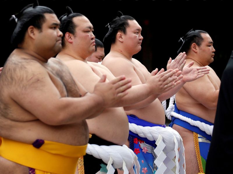 Японский весенний фестиваль Сумо с сильнейшими борцами (10 фото)