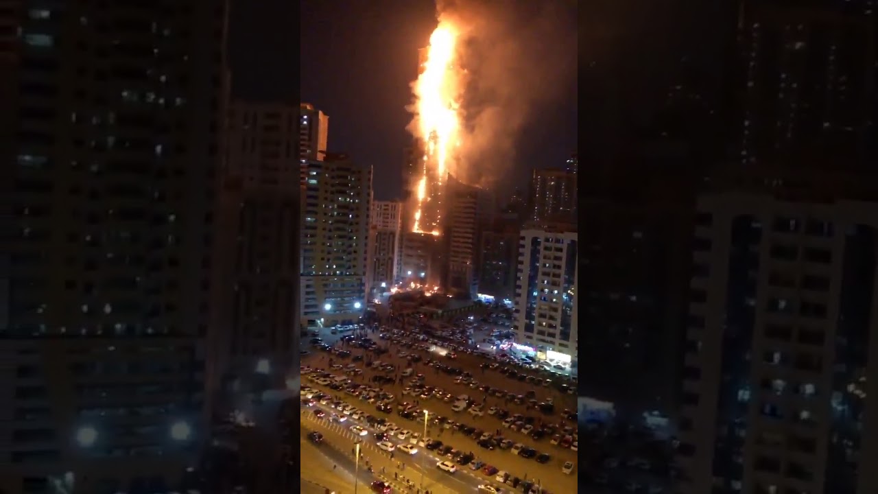 В Шардже (ОАЭ) горит небоскрёб! Огромный пожар