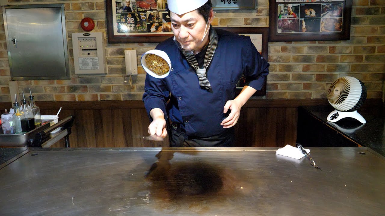 Удивительное мастерство, тэппаньяки стейк-мастер - корейская уличная еда