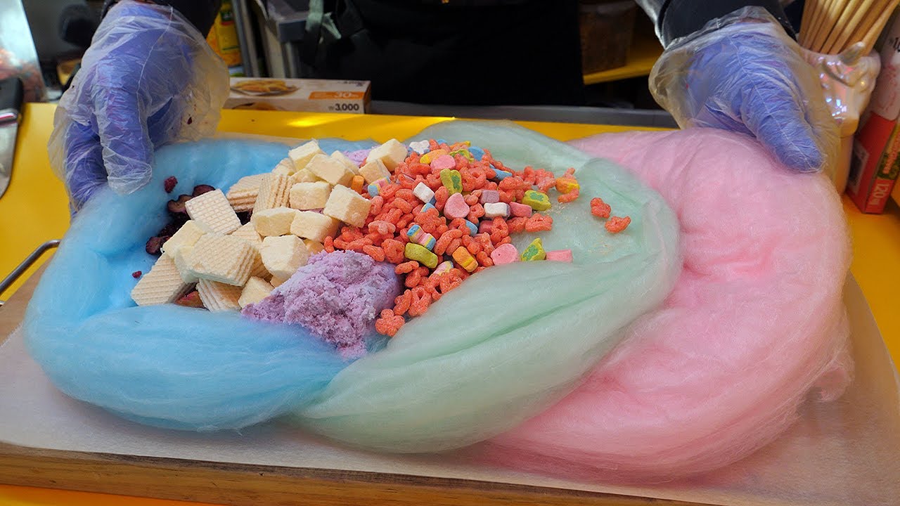 Мороженое из сахарной ваты, фруктовое бритто - корейская уличная еда