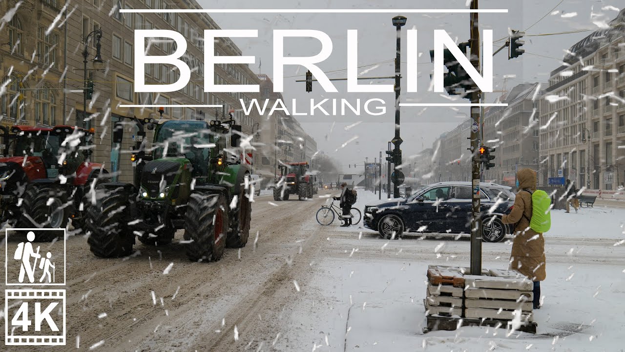 ?⁴ᴷ⁶⁰ Прогулка по Германии ?? | Расслабляющая прогулка со снегопадом в Берлине | Унтер ден Линден ..